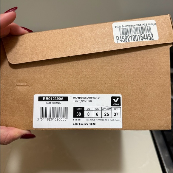 Veja women’s Suede & Textile Sneakers in Camel Brown with Navy Accents - Picture 7 of 7